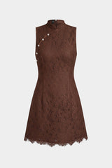 Lace Pearls Decor Asymmetrical Sleeveless Mini Dress