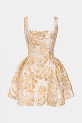 Floral Print Square Neck Ruched Sleeveless Mini Dress