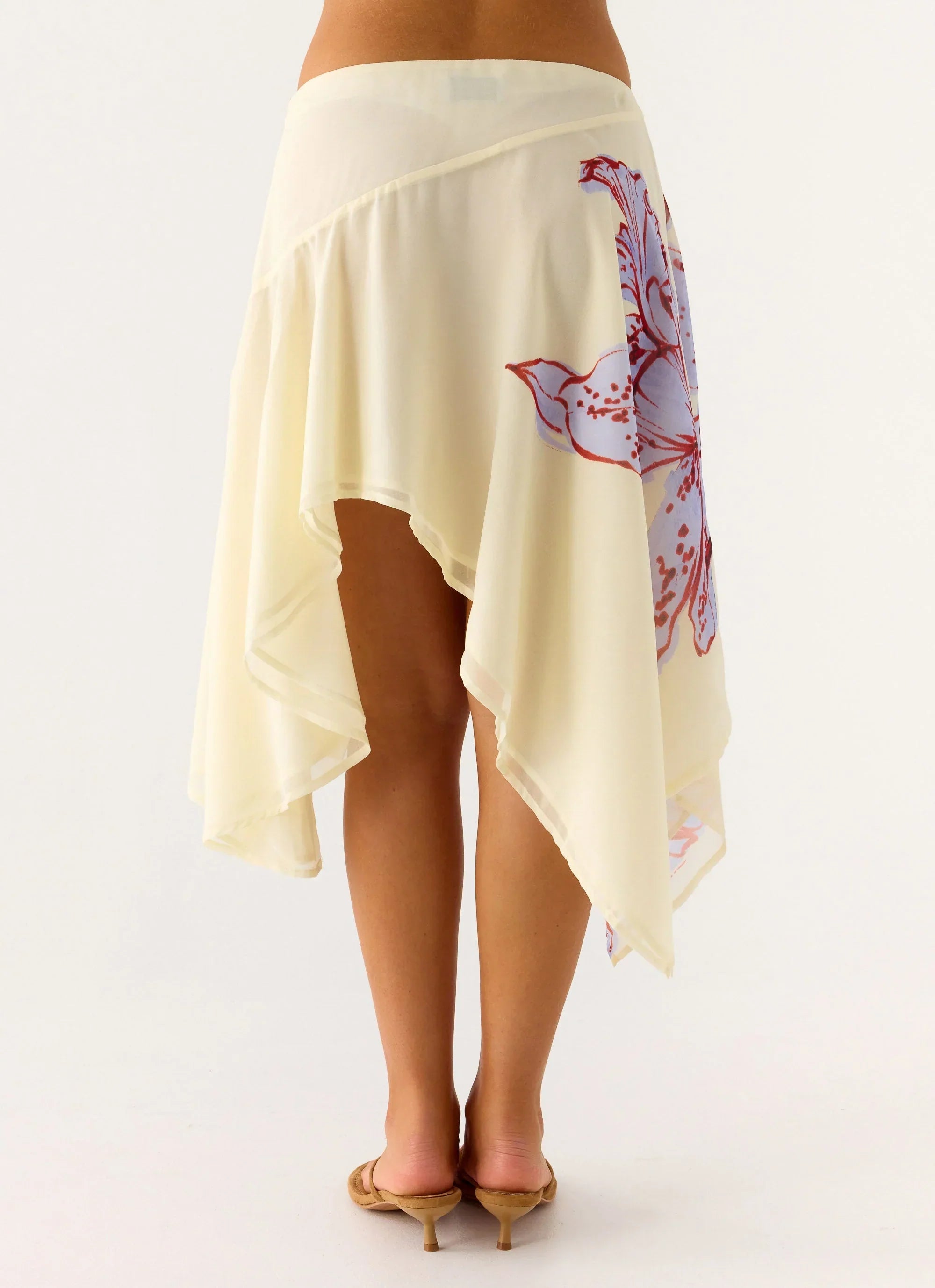 Kia Low Rise Asymmetrical Midi Skirt - Purple Floral