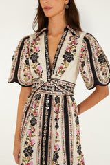Delicate Floral Collared Buttoned Maxi Dress