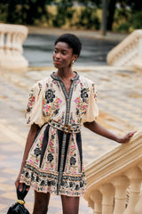 Delicate Floral Belted Buttoned Mini Dress